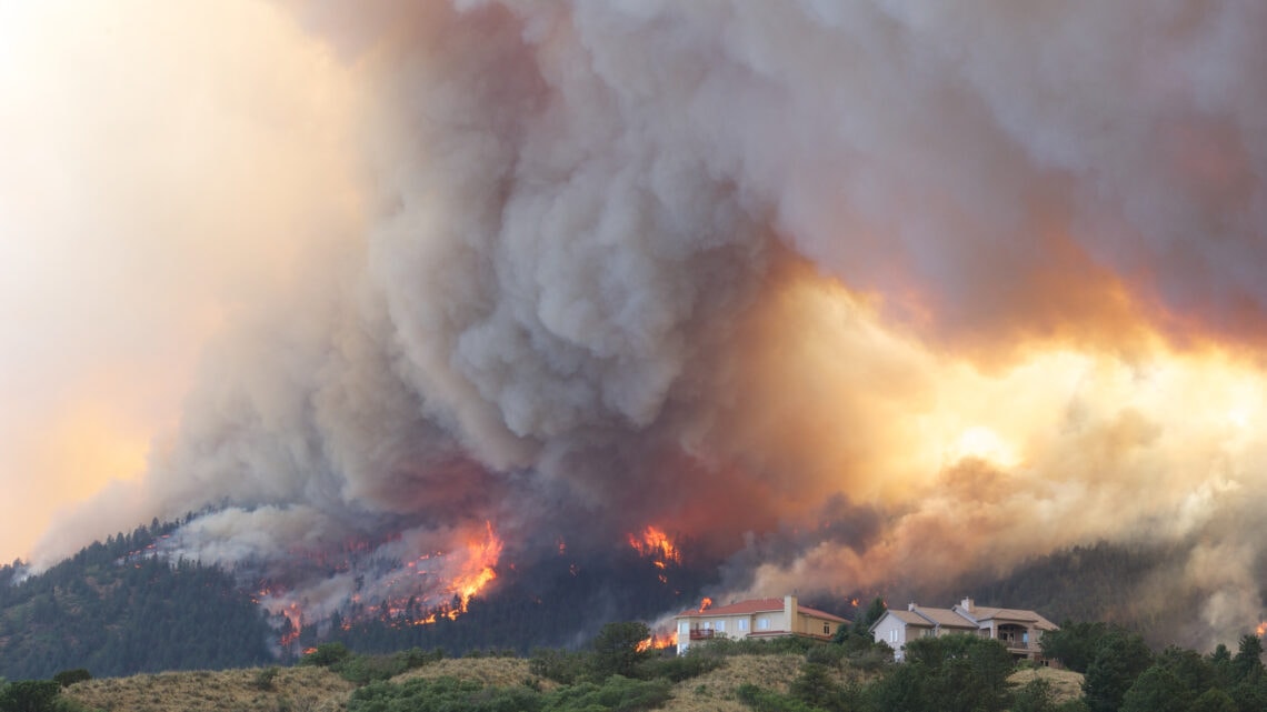 Aerial image of a burning forest fire