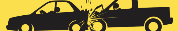 an image of two cars in a collision in a yellow background